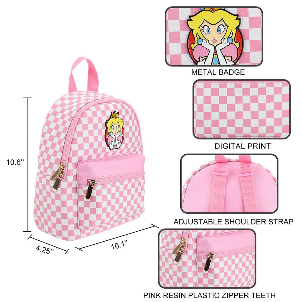 BioWorld Backpack Princess Peach Checkered Mini Backpack MPF6RCRSMBPP00