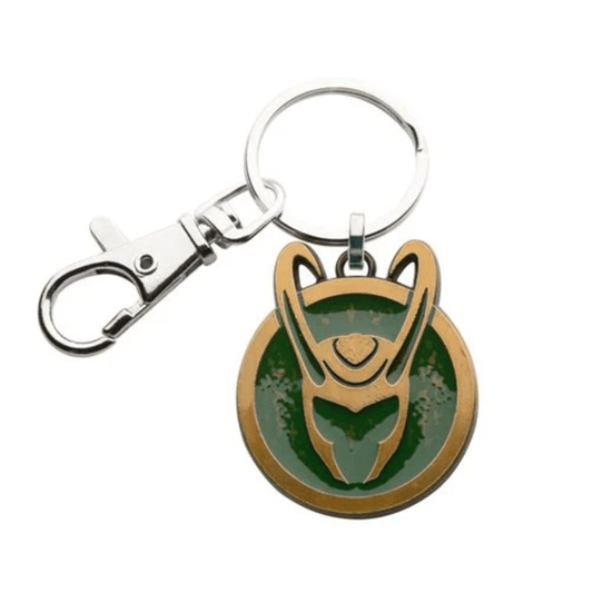 Marvel Loki Keychain with Gold Outline & Green Background