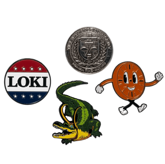 Enamel pins of Disney+ Marvel Loki series