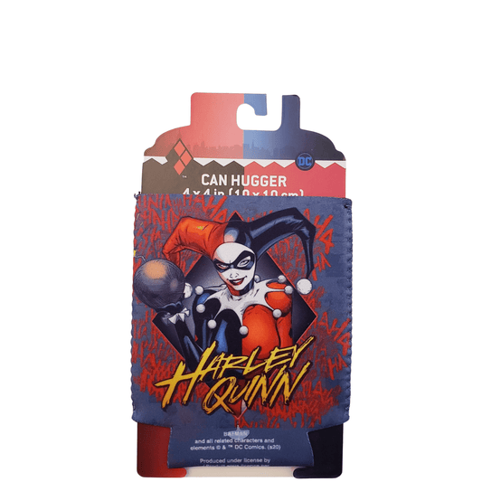 DC Comics Harley Quinn Neoprene Koozie in red and gray pattern