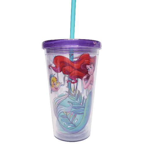 Silver Buffalo Tumbler Disney The Little Mermaid Tumbler With Reusable Ice Cubes 16oz DP140581 Ariel & Flounder