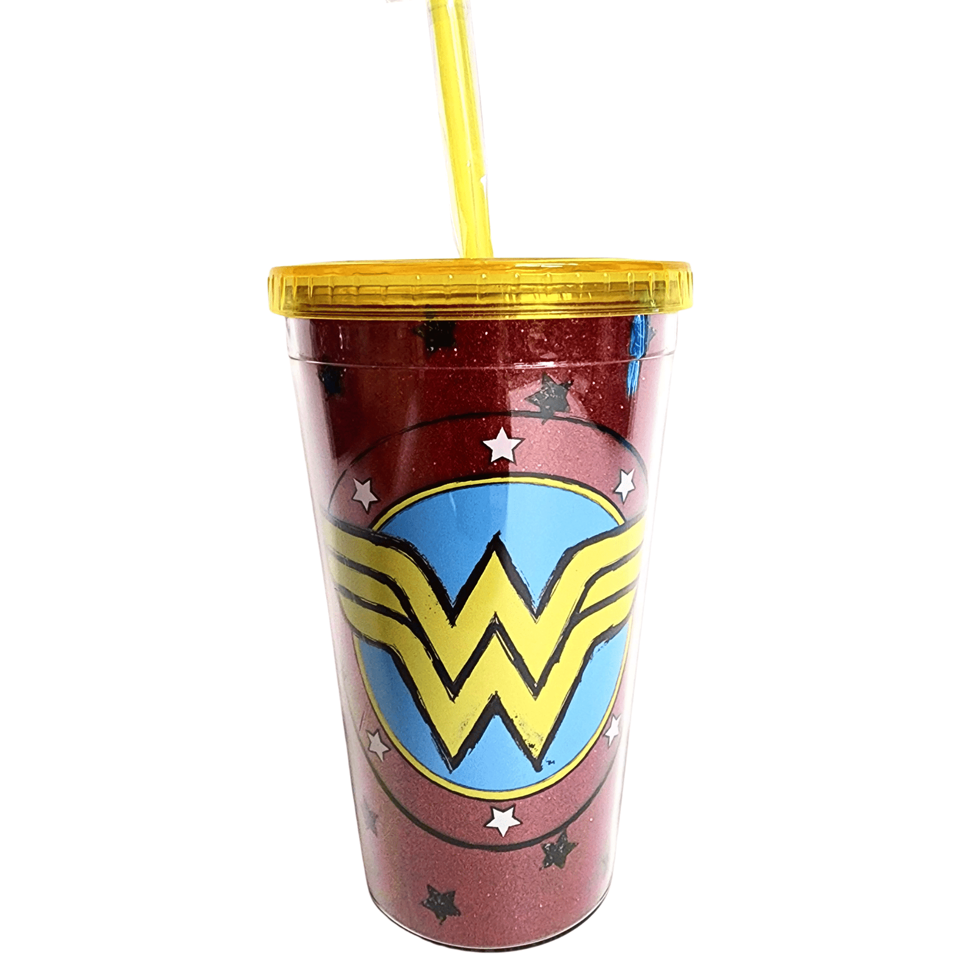 Wonder Woman Logo Glitter Cup w/Straw
