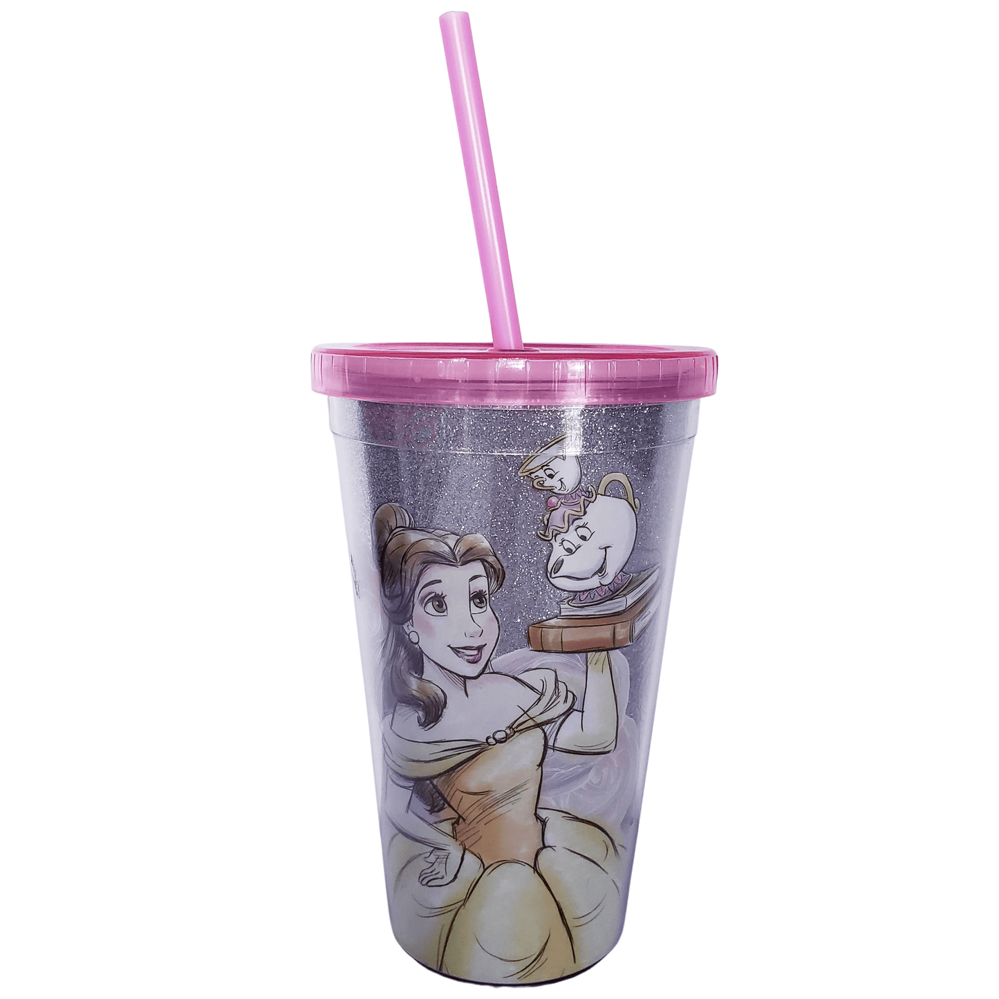 Glitter Disney Princess Plastic Cup with Lid & Straw, 16oz