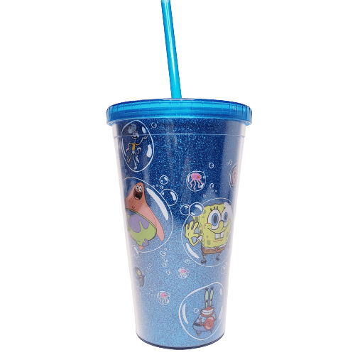 Silver Buffalo Tumbler Nickelodeon SpongeBob SquarePants Collage Glitter Tumbler 16oz SG110382G