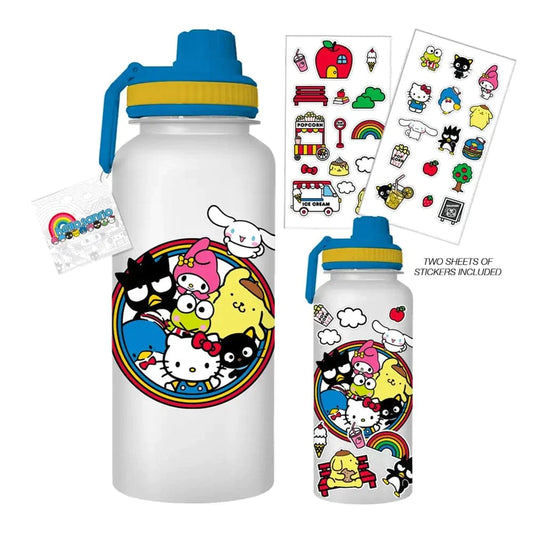 Silver Buffalo Tumbler Sanrio Circle Plastic Water Bottle With Sticker Set